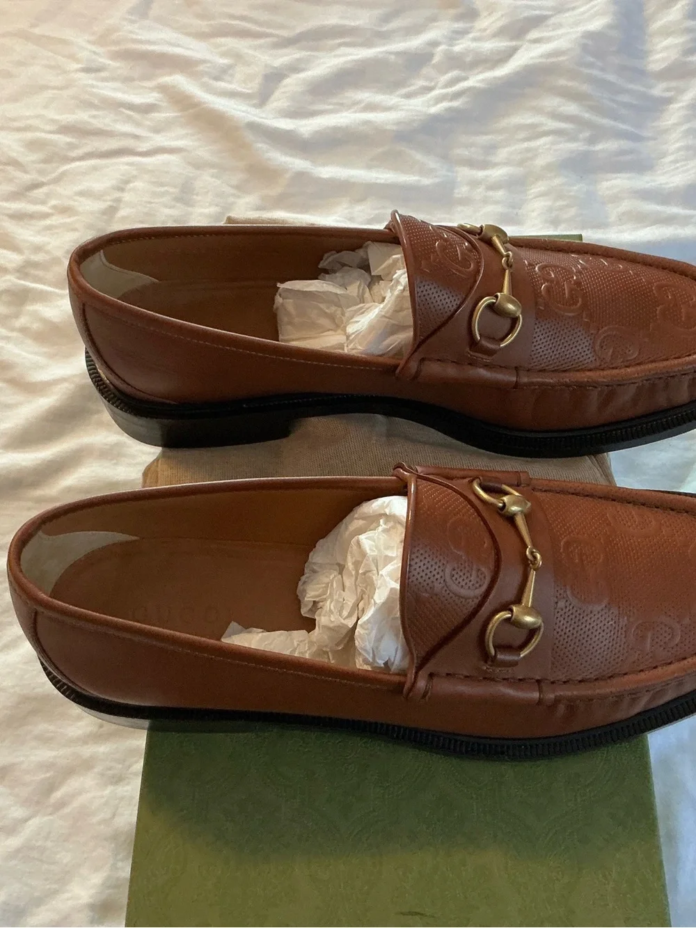 Gucci Brown Leather Horsebit Embossed Slip-On Loafers